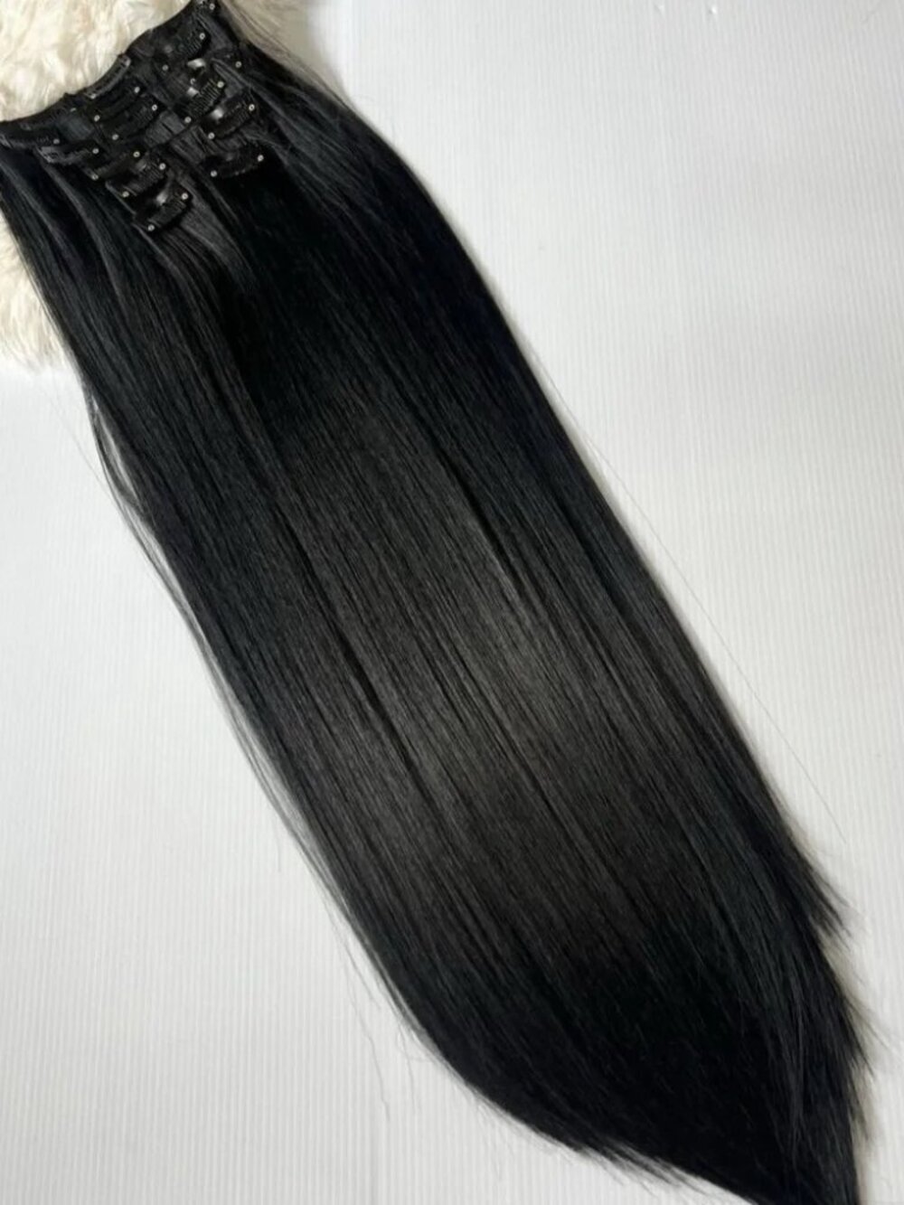Human hair Blend - Long Black hair Extensions Clips - Picture 2 of 7